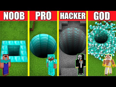 Minecraft Battle: DIAMOND TUNNEL HOUSE BUILD CHALLENGE - NOOB vs PRO vs HACKER vs GOD Animation HOLE