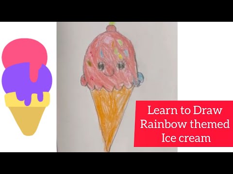 Shobhit drawing ice cream : Learn to draw rainbow theme ice cream