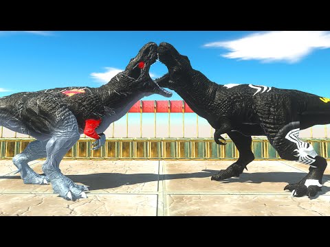 DINOSAUR DARK SUPERMAN T-REX vs BLACK VENOM T-REX DEATH RUN - Animal Revolt Battle Simulator Part 1