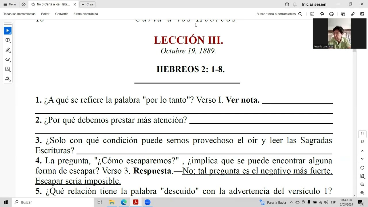 ESCUELA SABATICA 1889 "CARTA A LOS HEBREOS". LECCION 3. Argenis Contreras.