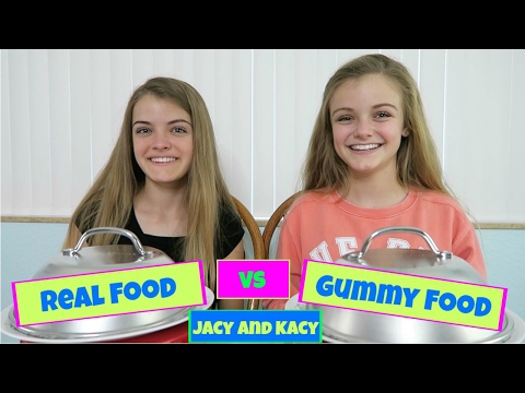 Real Food vs Gummy Food Challenge ~ Jacy and Kacy