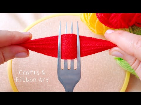 It's so Beautiful !! Superb Woolen Flower Making Trick using Fork - DIY Amazing Woolen Flower Idea