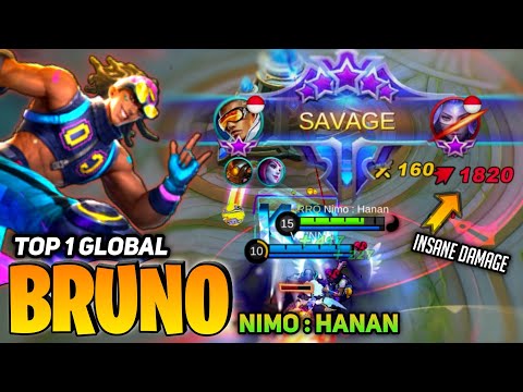 Bruno PERFECT SAVAGE! Insane Burst Damage [Top 1 Global Bruno] By Nimo : Hanan - Mobile Legend