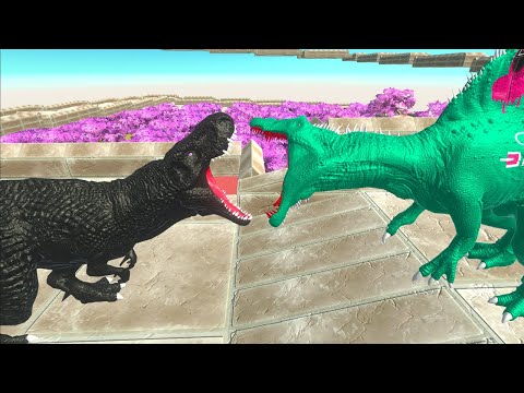 DARK T REX vs SQUID GAME SPINOSAURUS FOREST DEATH FALL - Animal Revolt Battle Simulator