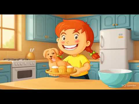Baking Adventures: A Girl, Her Friend, and a Puppy making Cake at home Wonderland!
