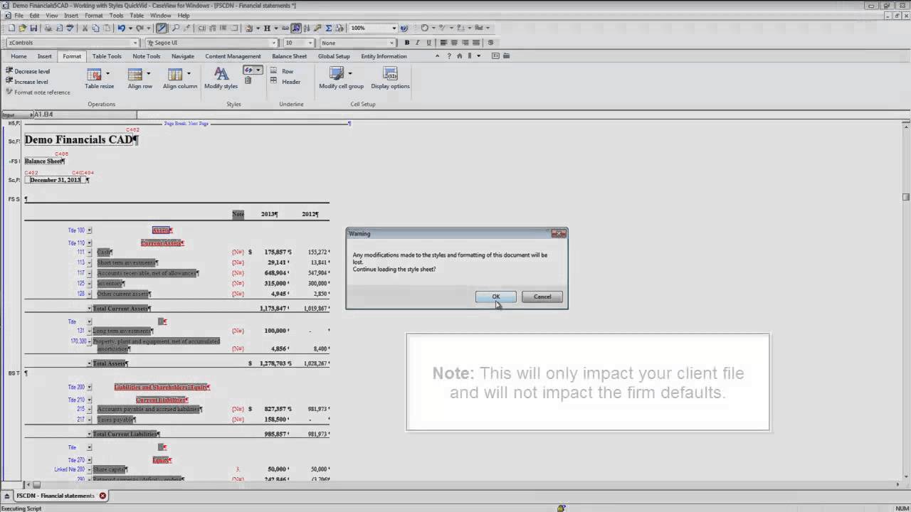 CaseWare Financials QuickVid: Working with Styles