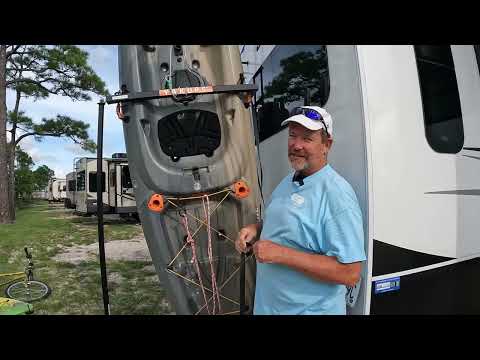 Loading our Kayaks and Bikes on our 5th Wheel Rack