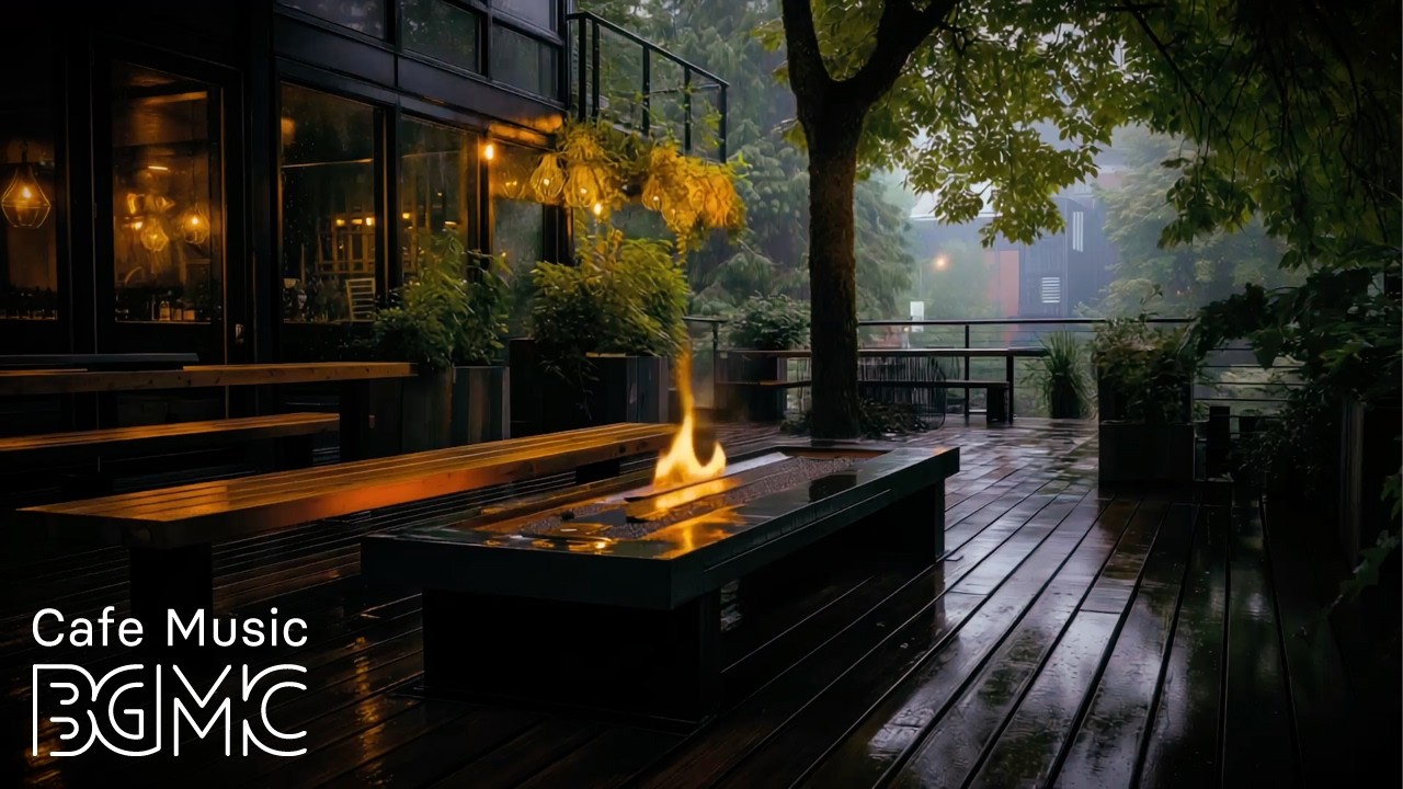 Rainy Spring Terrace & Smooth Piano Jazz ☕ Relaxing Café Music for Sleep & Study