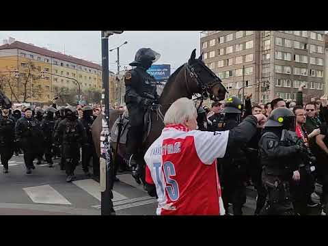 Feyenoord Rotterdam fans walkthrough to Sinobo Stadium SK Slavia Prague. 14.4.2022