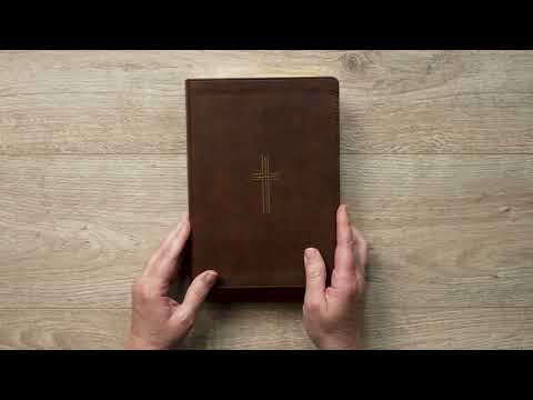 Video Preview for NLT Giant Print Bible, Filament Enabled | LeatherLike, Rustic Brown Gold Cross, Red Letter