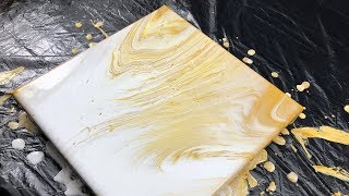 Acryl gießen mit zwei Farben - Lichter Ocker und Weiß