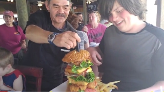 William beats Andy and Bill in The Surf N Turf Challenge at Crabby Joe&#39;s (YOU MUST SEE THIS BURGER)!