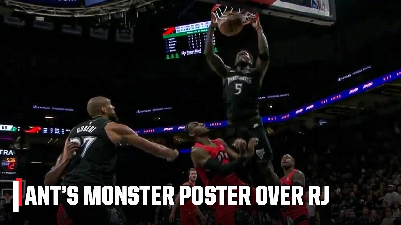 ANTHONY EDWARDS SOARS OVER RJ BARRETT FOR THE SLAM 😤 | NBA on ESPN