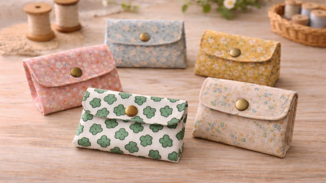 折って縫うだけ！2回縫うだけで作れるカードケース＆ポーチ🌷Amazingly easy sewing idea - Make a card case in just 5 minutes.