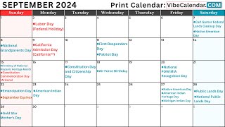 September 2024 Calendar with Holidays and Observances (All) #holiday #calendar #september