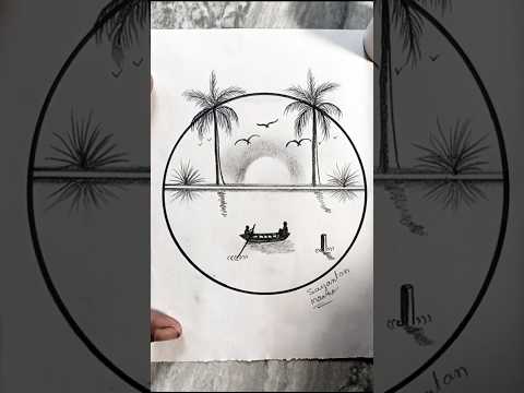 Morning River Sunset 🌅 nature drawing #drawing #art #shorts #sketch #nature #sunset #drawingsayantan