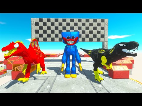 Huggy Wuggy vs Batman T-rex vs Iron Man Trex Race Death Run - Animal Revolt Battle Simulator