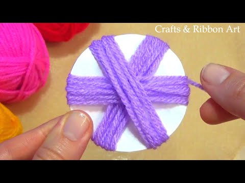 Amazing Woolen Flower Ideas with Paper - Hand Embroidery Easy Trick  - Woolen Flower Making