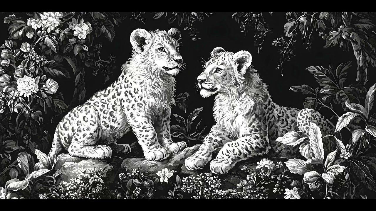 Leopard Cubs in Elegant Monochrome Artwork