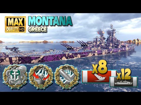 Battleship Montana: 8 ships destroyed on map Greece - World of Warships