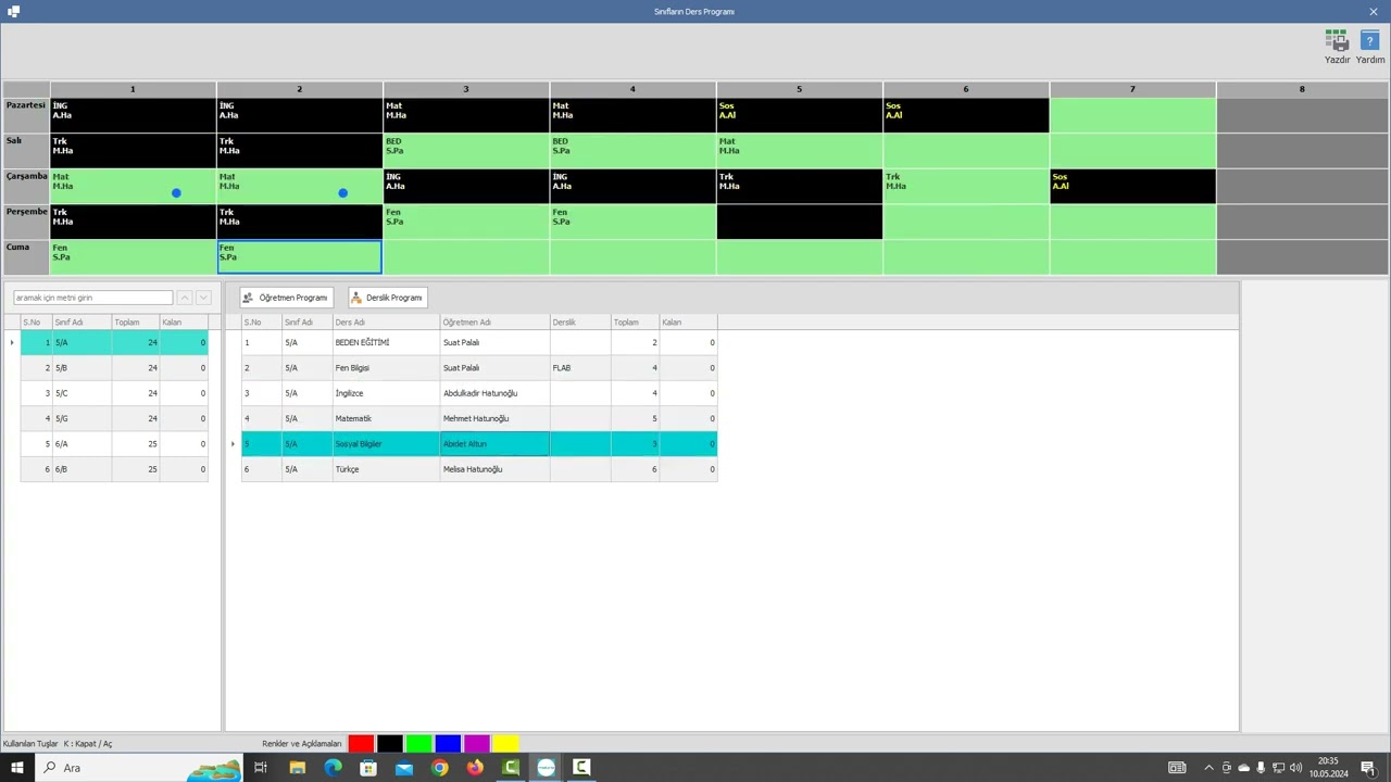 13 Sınıf Ders Programı