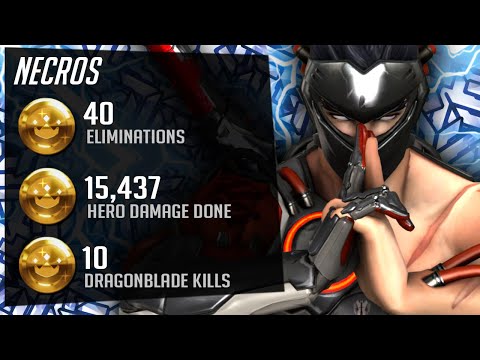 Necros Insane Genji gameplay - 40 elims! [ Overwatch Season 26 Top 500 ]