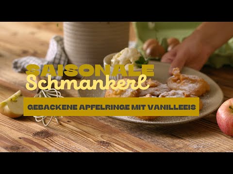 Gebackene Apfelringe mit Vanilleeis