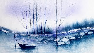 This Watercolor Landscape Feels Like Silence | tutorial watercolor