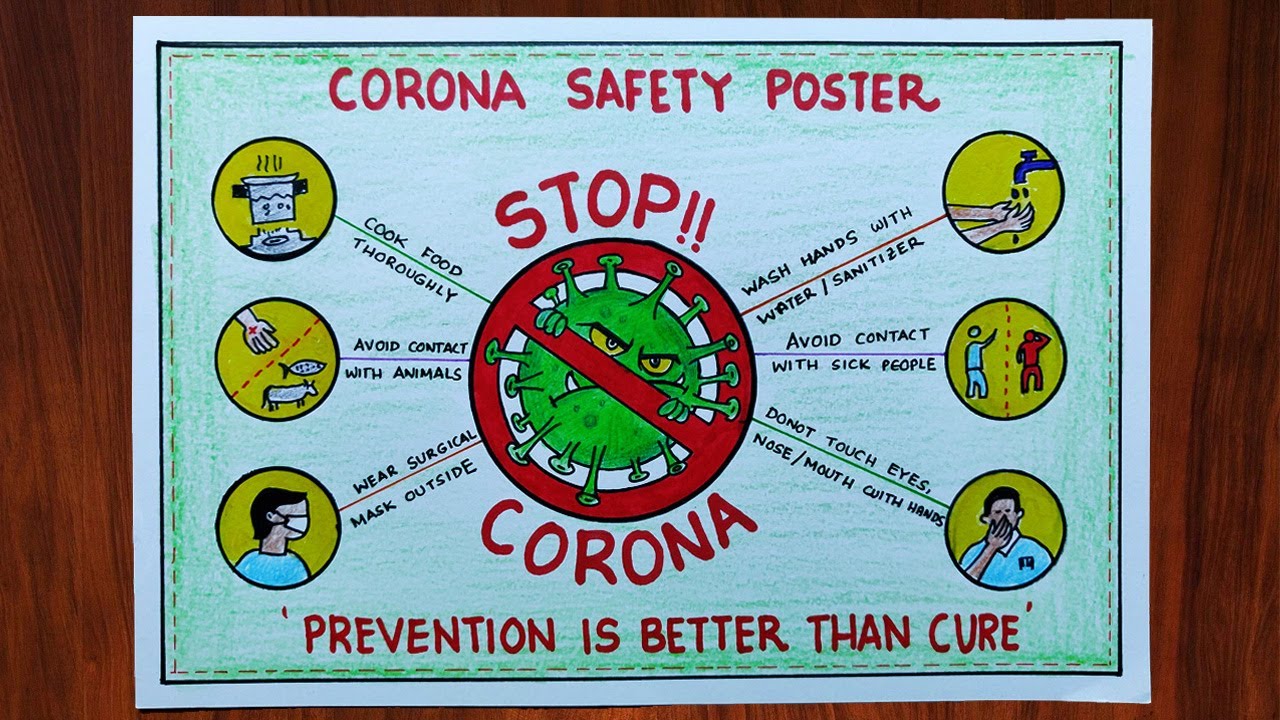 How to Draw Coronavirus Awareness/ Safety Poster. COVID-19 Precautions Poster Drawing.
