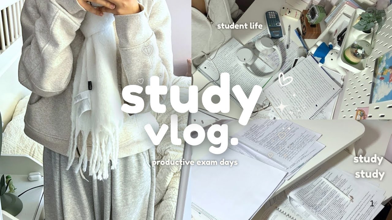 STUDY VLOG : productive studying, exam days, note taking, aesthetic korean student studies