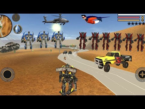 Vegas Crime Simulator (Transformer Fight Robot Car on Army Base)Helicopter Land on Tank Machine - HD