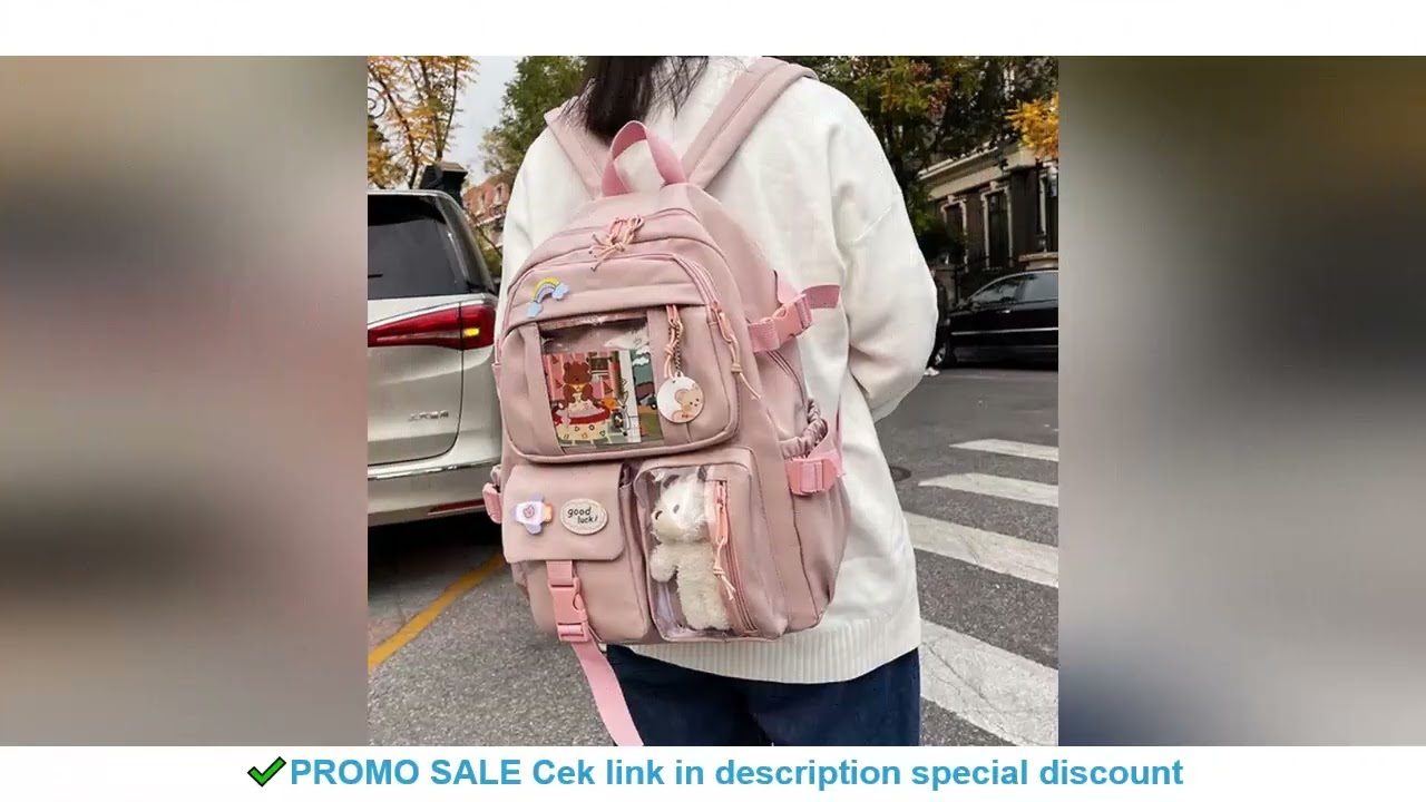 Cute Women Backpacks Waterproof Multi-Pocket Nylon School Backpack for Student Female Girls Kawaii L