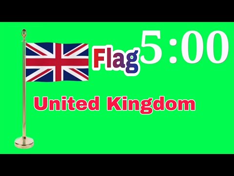 United Kingdom Waving Flag 5 Minute Timer Green Background