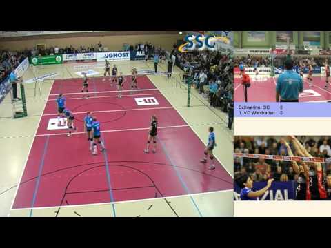 Volleyball 1. Bundesliga Frauen 3:1 Schweriner SC vs. 1. VC Wiesbaden 25:27 25:13 25:19 25:20