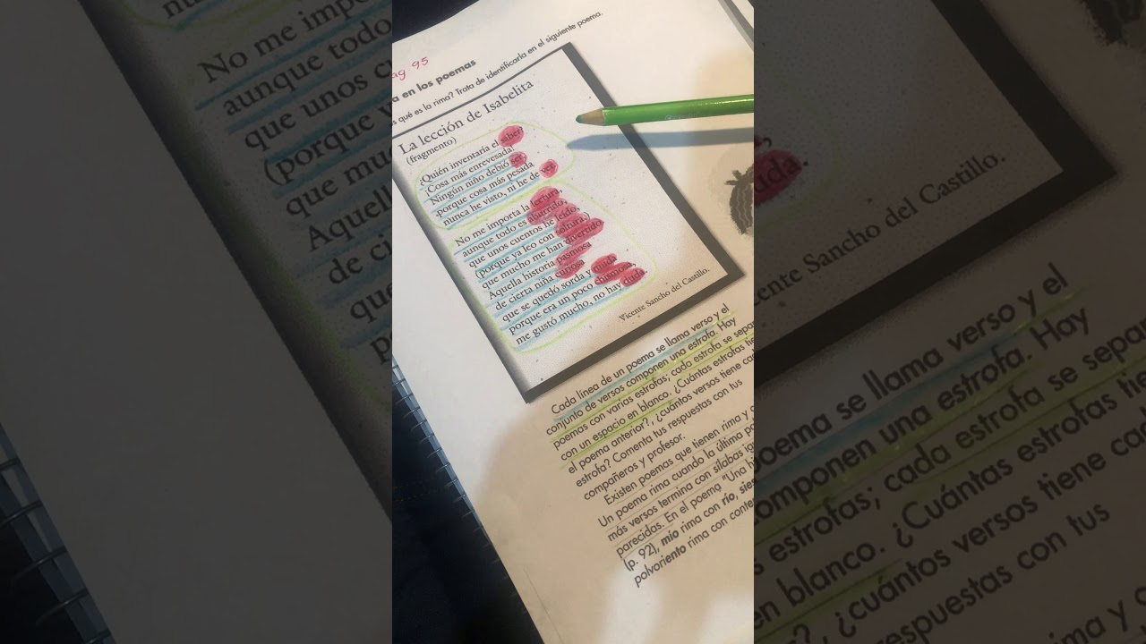 ESPAÑOL, Libro de texto, pág. 95. La rima en los poemas.
