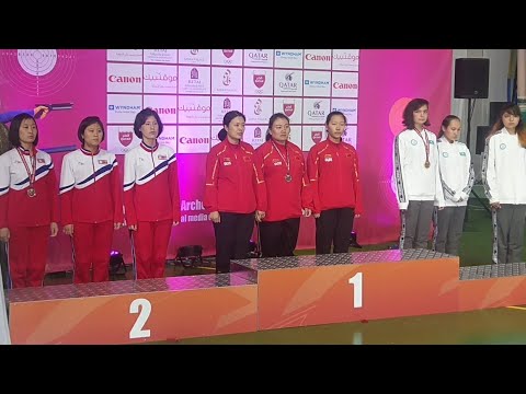 14th Asian Shooting Championship Doha 2019: 10m Running Target Women's Team (CNA-1st, KOR-2, KAZ-3)