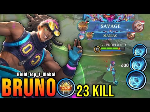 SAVAGE + 23 Kills!! Bruno Monster Gold Laner (WTF DAMAGE) - Build Top 1 Global Bruno ~ MLBB