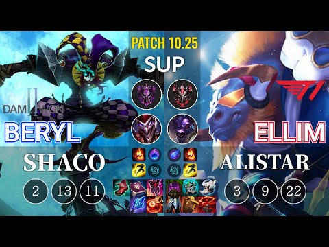 DWG BeryL Shaco vs T1 Ellim Alistar Sup - KR Patch 10.25