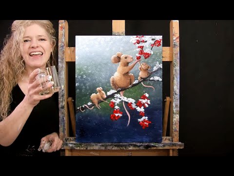 Learn How to Paint BERRY PICKING MICE with Acrylic - Paint & Sip at Home - Fun Step by Step Tutorial