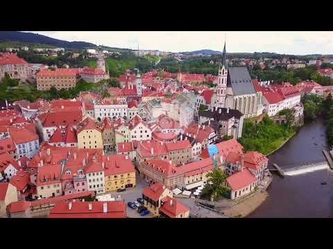 Czech Republic Cesky Krumlov old town in south Bohemia, Aerial view