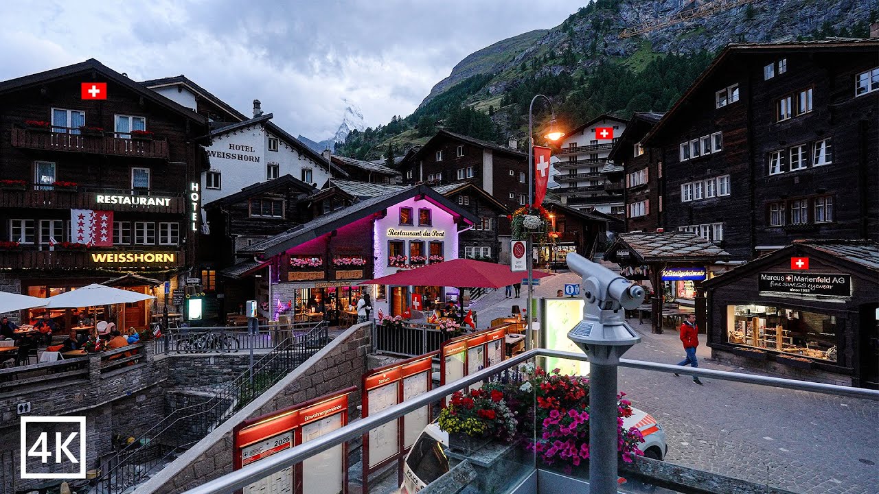 Zermatt Switzerland 🇨🇭 Sunset Evening Walk ✨| The Magic After Sunset 🌙 | Relaxing Village Walk 4K