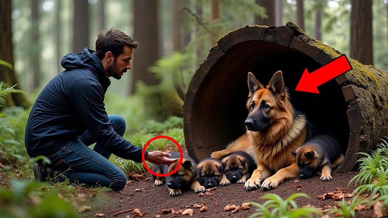 Man Looked at the German Shepherd and His Puppies—Then Suddenly, He Saw a Hand Reach Out