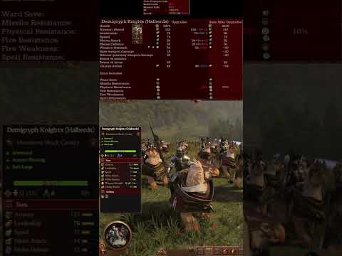 Total War: Warhammer 3 Demigryph Knights with Halberds before/after research/XP/redline skills