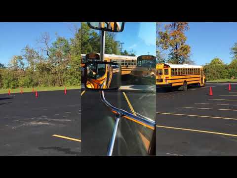 School Bus; Class B CDL Skills, Alley Dock with mirror view.