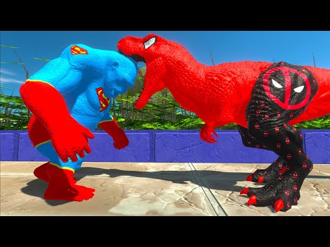 DEADPOOL T-REX vs WHITE SPIDER SPINOSAURUS vs SUPERMAN GORO DEATH FALL - Animal Revolt Battle Simula