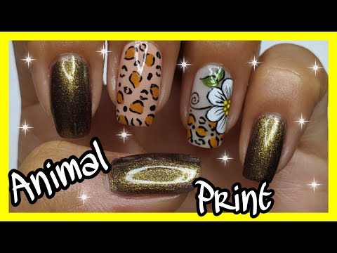 DECORACIÓN DE UÑAS ANIMAL PRINT Y FLOR BLANCA FÁCIL  ♥ NailArt By Andy