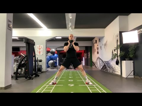 0065 | Goblet Grip Alternating Lateral Squat, Wide Stance w/ 1 Dumbbell