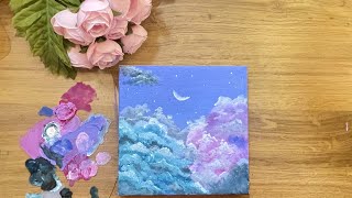 Acrylic Painting |night sky |pink cloud painting | painting tutorial for beginners