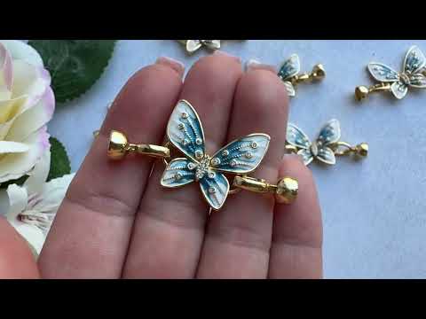Замок Метелик з емаллю та цирконами, латунь золото 18К