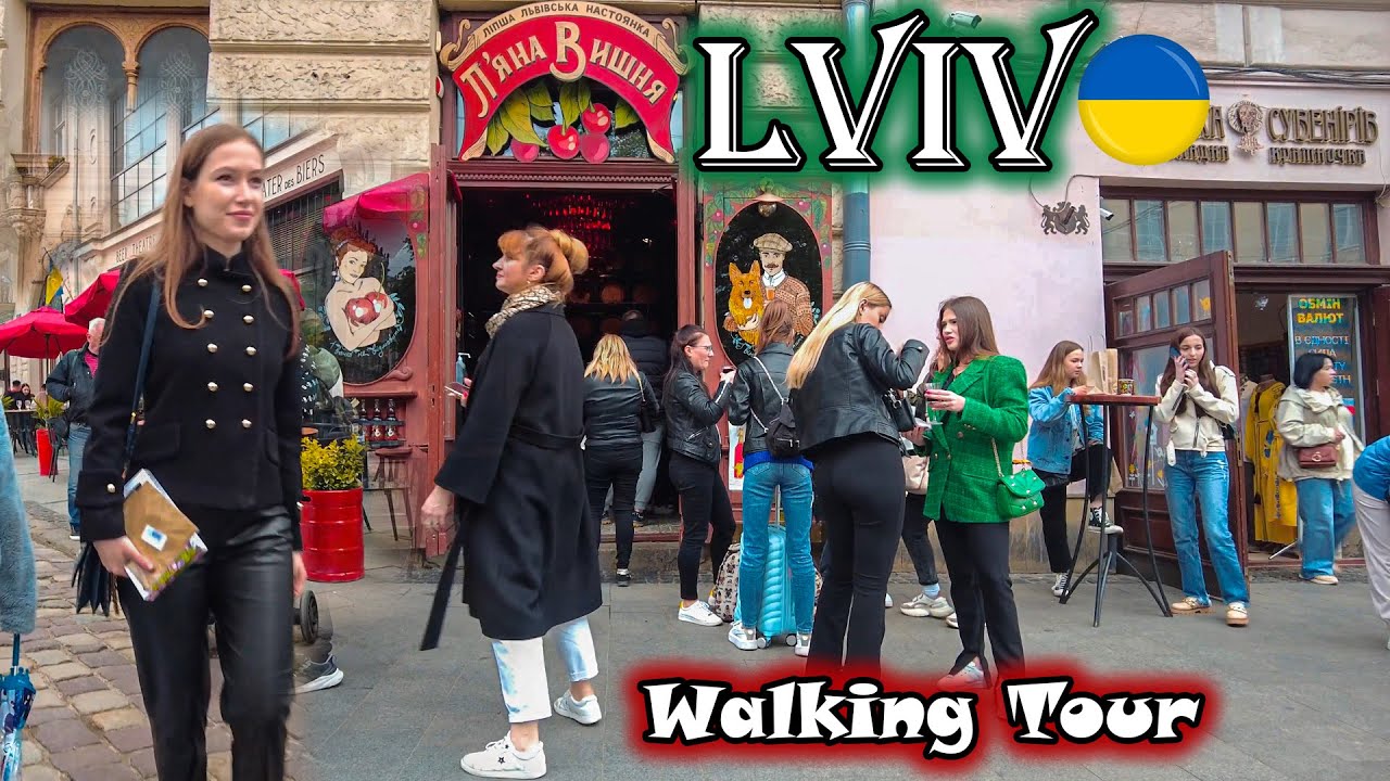 Immersive street-level walking tour through Lviv Market Square, Ukraine, showcasing authentic urban landscapes, local architecture, and the vibrant atmosphere of the city's neighborhoods